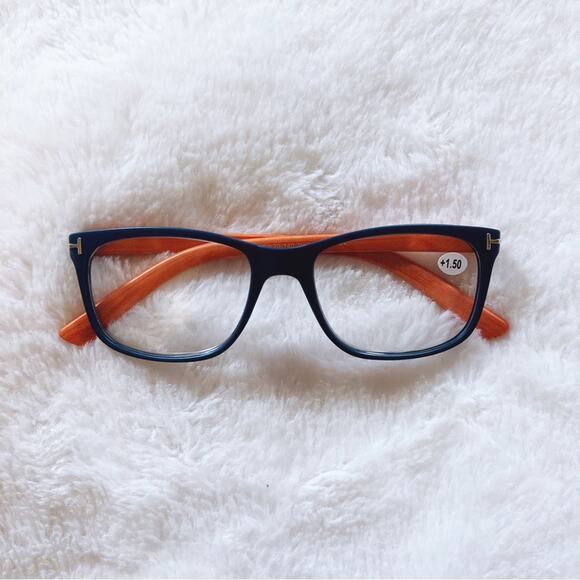 Owen Blue with Orange Wood Reader Glasses - Picture 2 of 11